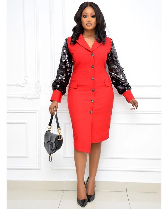Red Blazer Dress with Black Sleeves