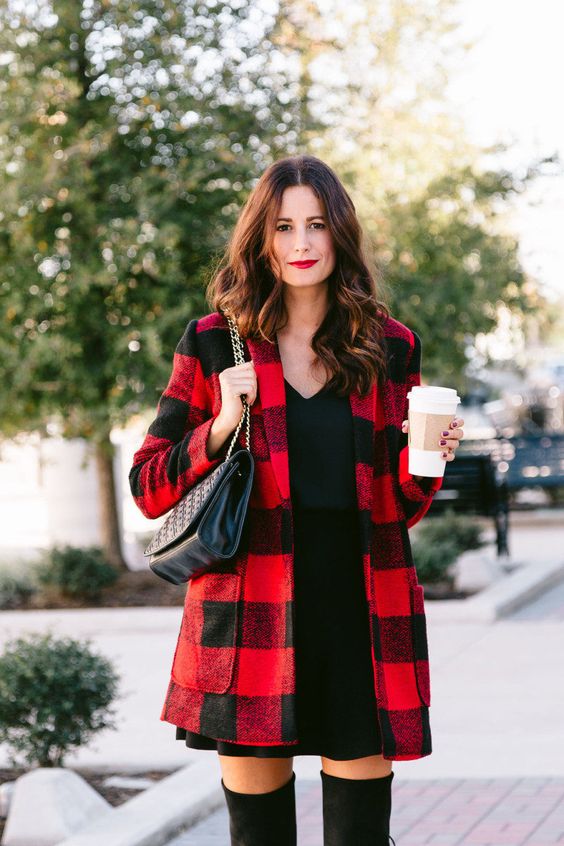 Red and Black Checkered Overcoat
