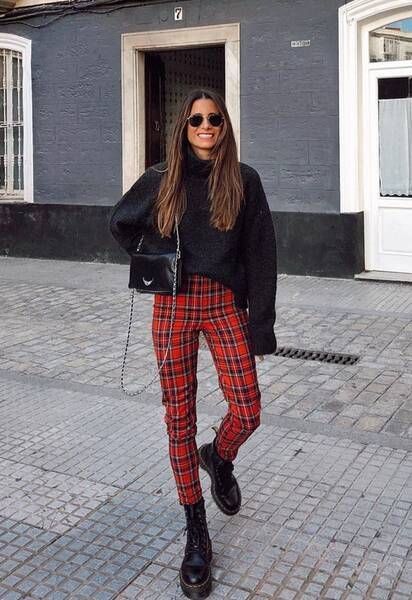 Black Sweatshirt with Red Checked Pants