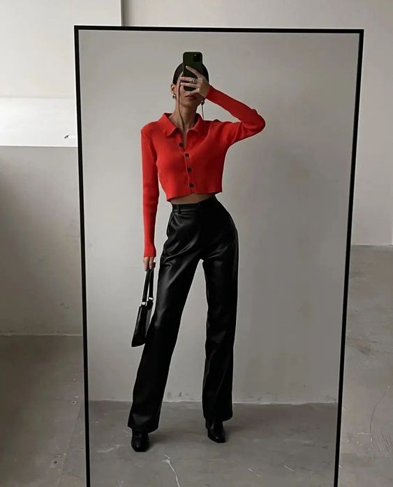 Cropped Shirt with Leather Pants