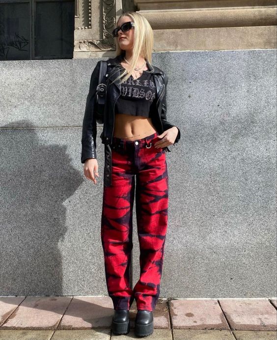 Red and Black Low Rise Pant