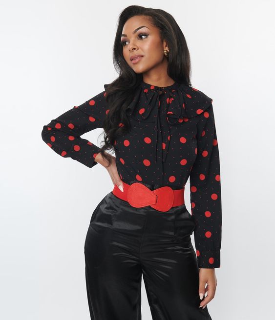 Red and Black Polka Dot Top