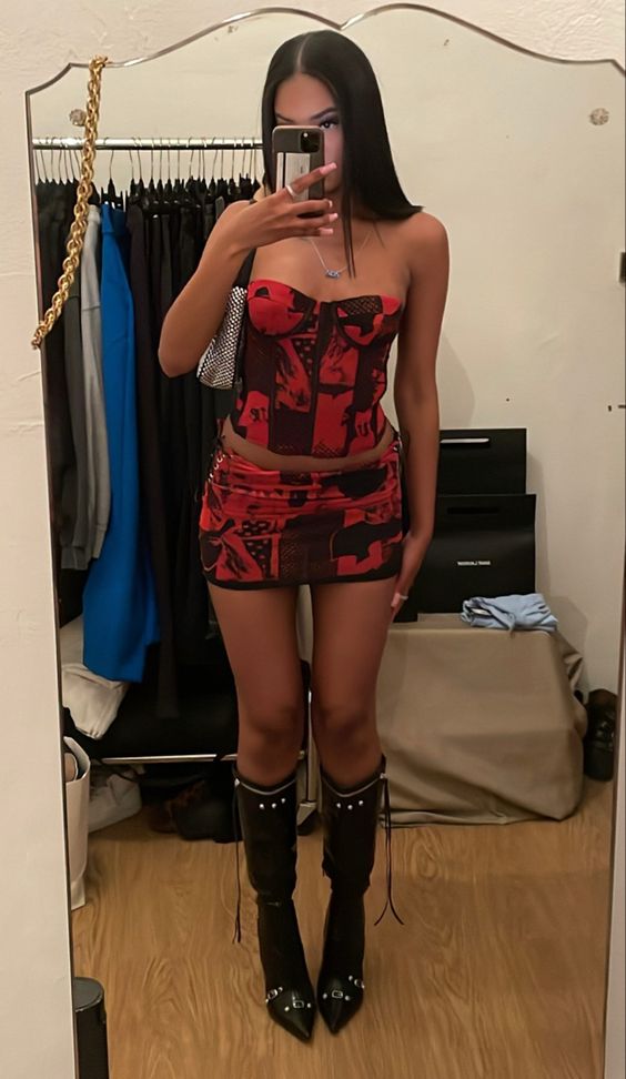 Red and Black Printed Co-ord Set