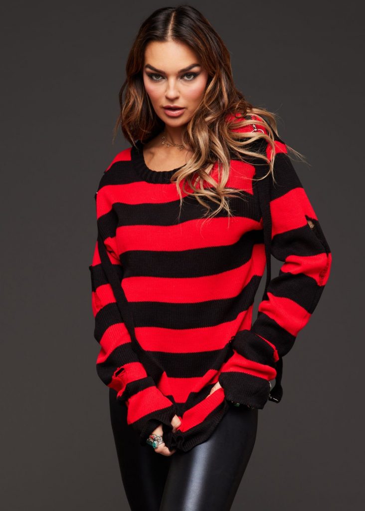 Red and Black Striped Pullover