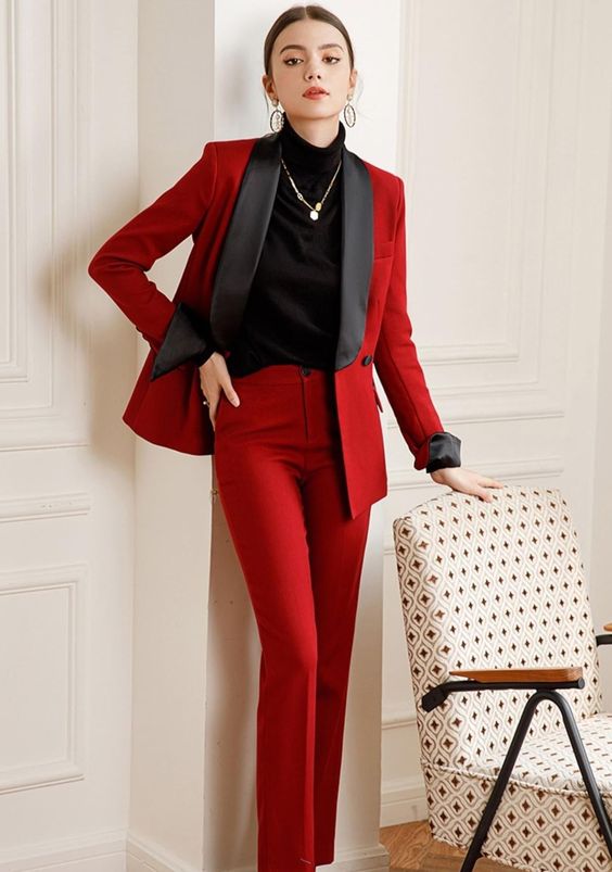Red Tuxedo Suit Set with Black Top