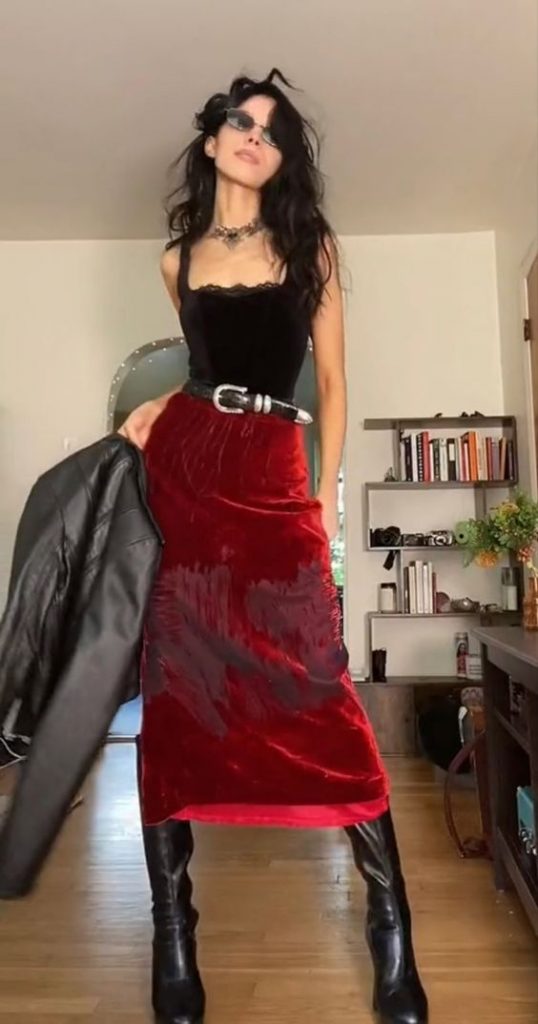 Red and Black Vintage Velvet Outfit
