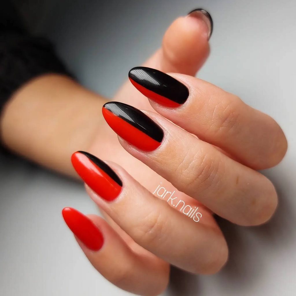 Red and Black Vertical Nails
