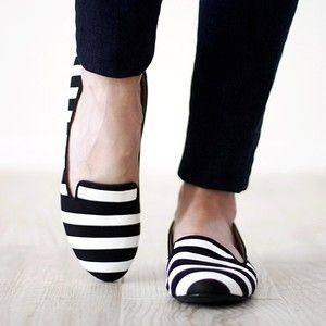 Versatile black and white striped loafers.