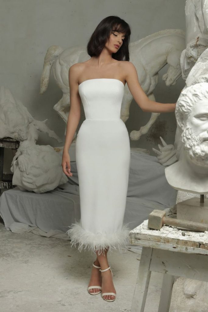 White Midi Feather Hem Dress
