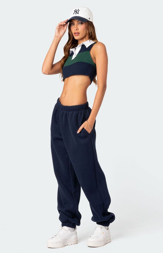 Collared Crop Top with Oversized Sweatpants
