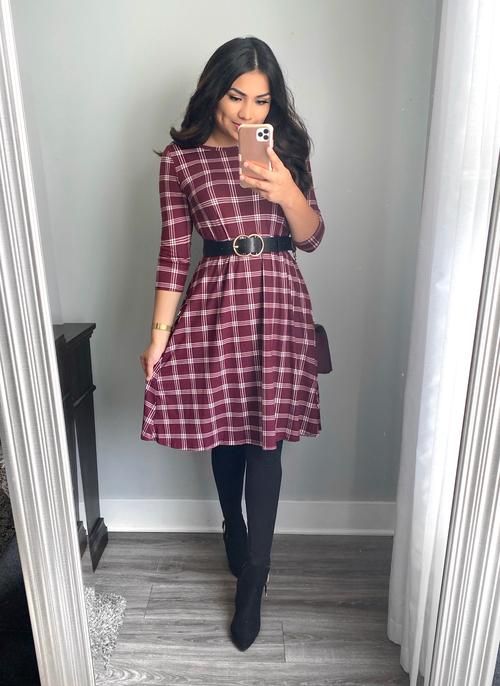 Checked church outfit with stockings