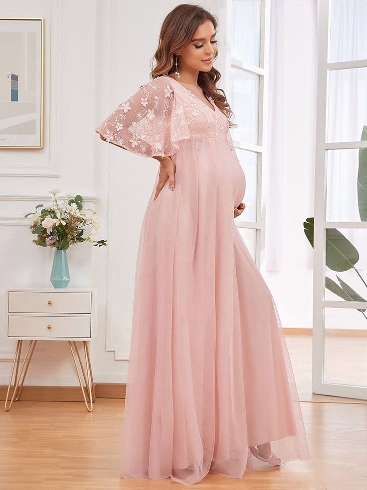 Pink Embroidery Gender Reveal Gown