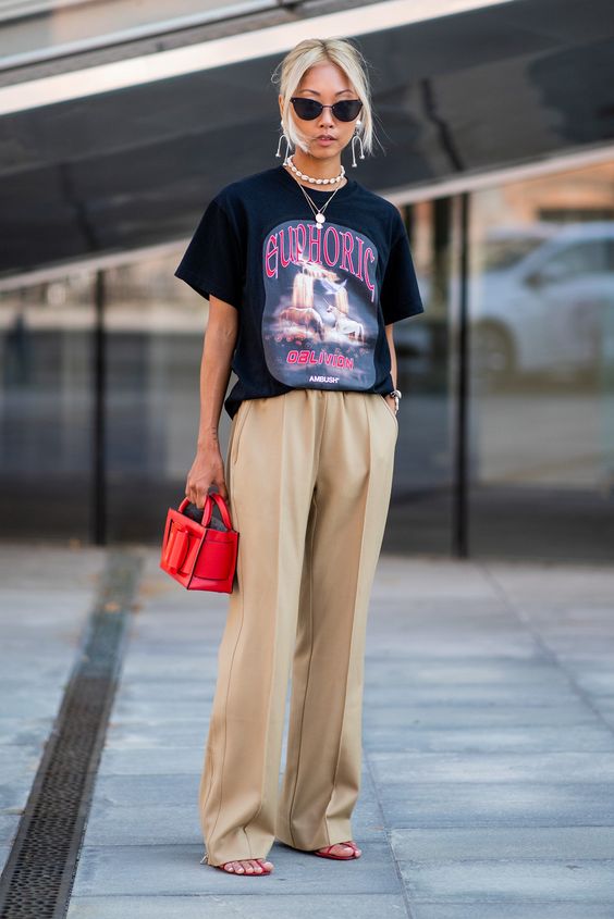 Graphic Tee with Wide-Leg Pants