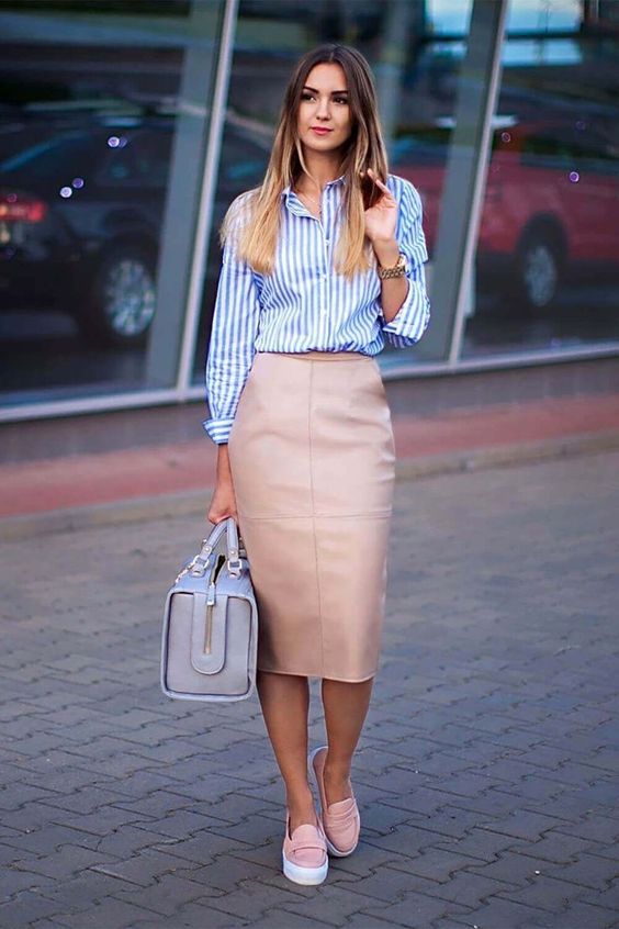 Striped Shirt with Pencil Skirt