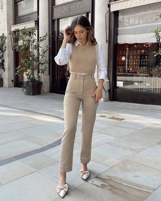 Beige Vest & Trousers with White Shirt