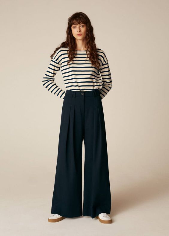 Striped Top with Wide-Flared Pants