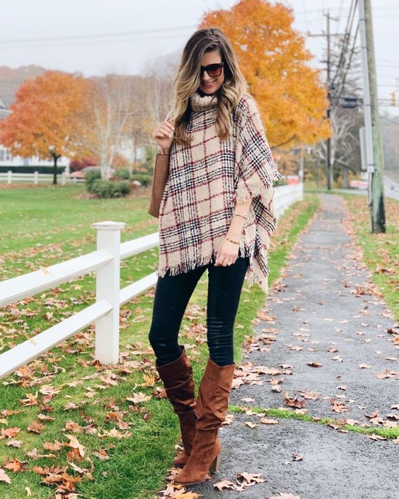 Turtleneck Poncho with Fitted Jeans