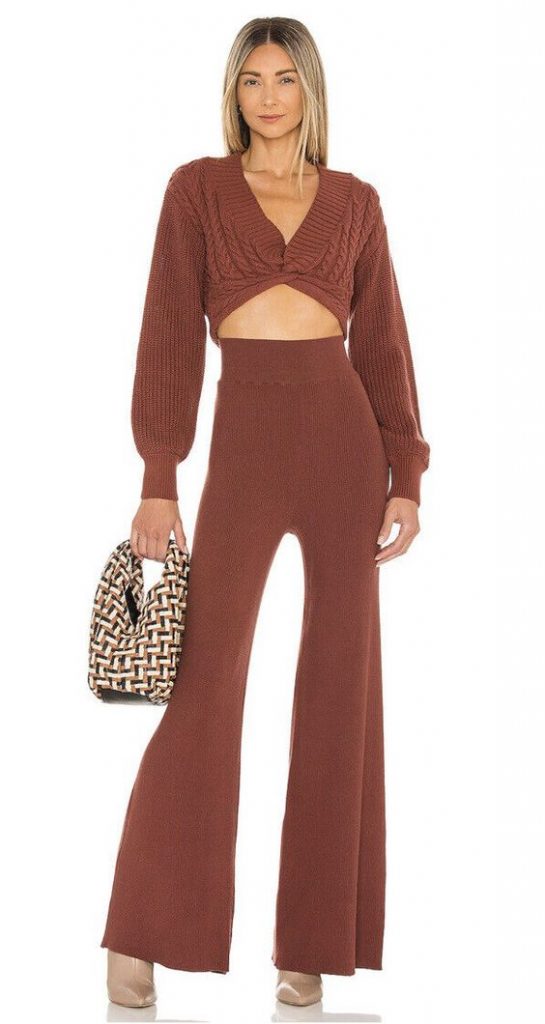 Crop Sweater with Matching Wide-leg Yoga Pants