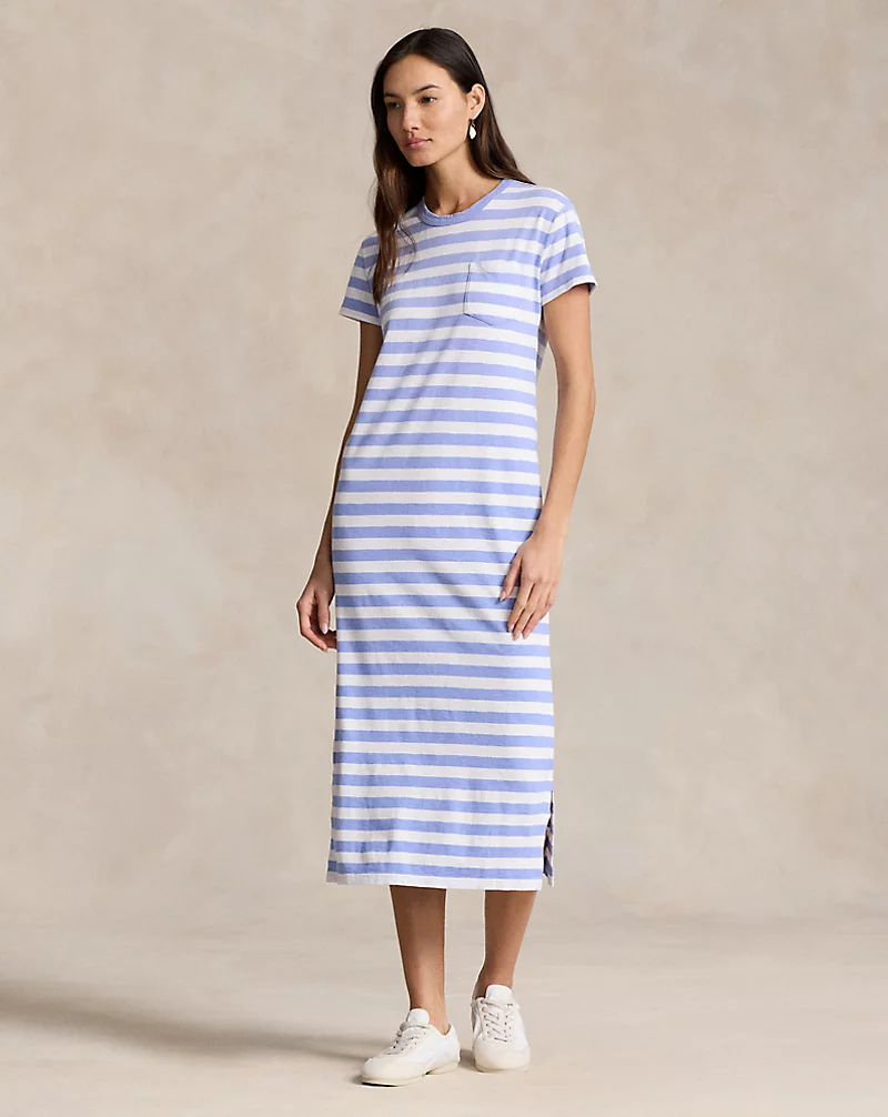 Striped cotton crewneck dress