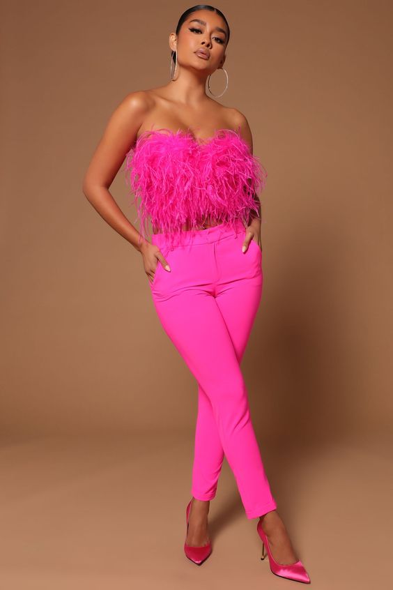 Hot Pink Feathered Top & Trousers