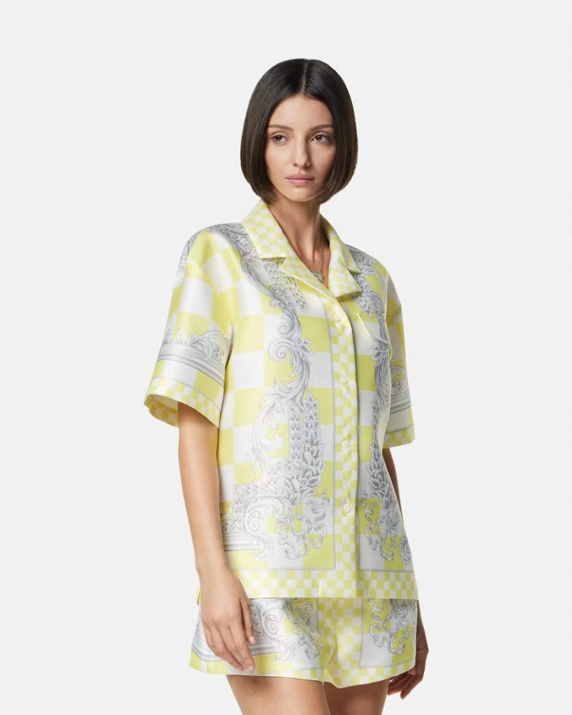 Yellow Medusa Contrasto Duchesse Shirt in Silk Blend