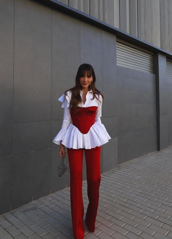 Corset & Trousers with White Peplum Top