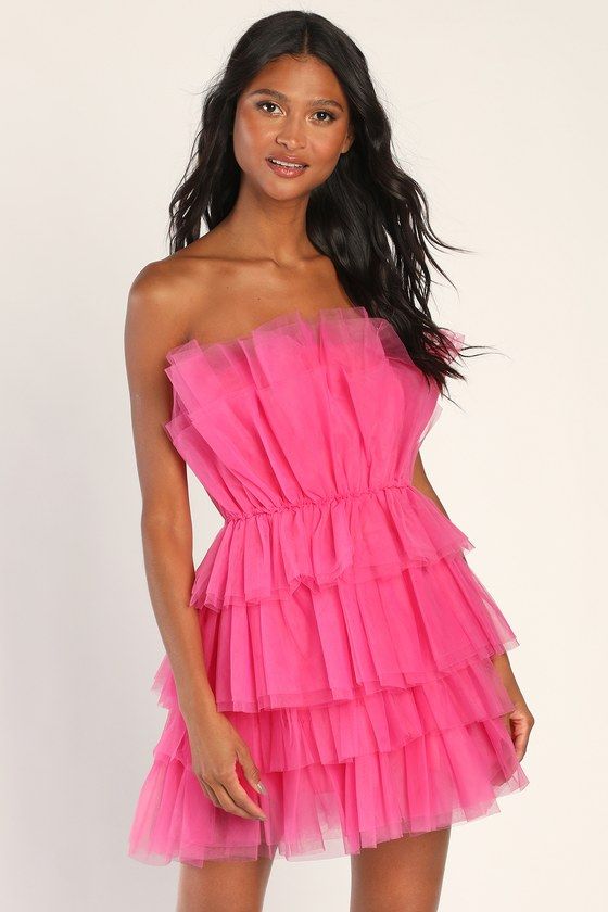 Hot Pink Tiered Tulle Mini Valentine Dress