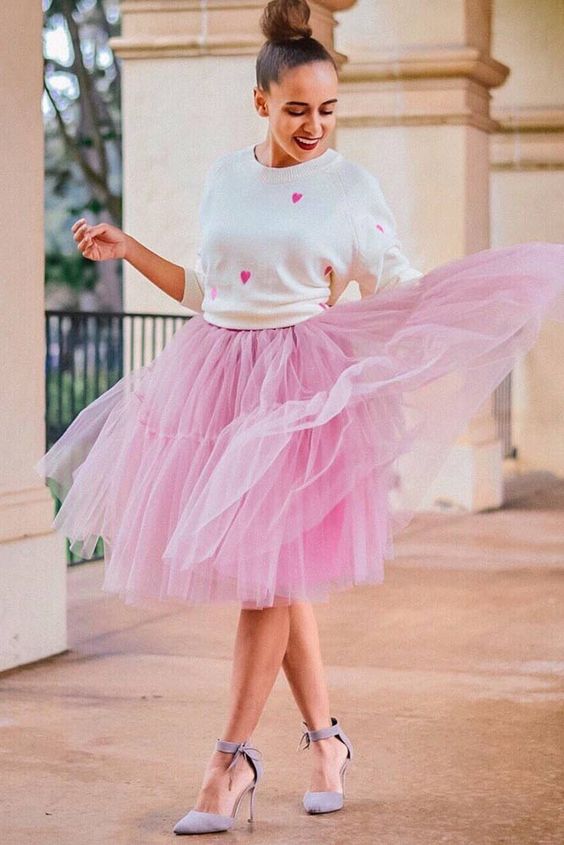 Tulle Valentine Skirt with Little Hearts Pullover